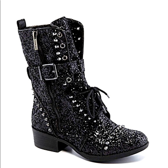 Gianni Bini Sparkle & Studded Black Combat Boots